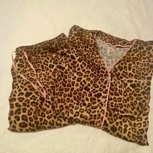 Leopard Print Satin Pajamas with Pink Accents XL
